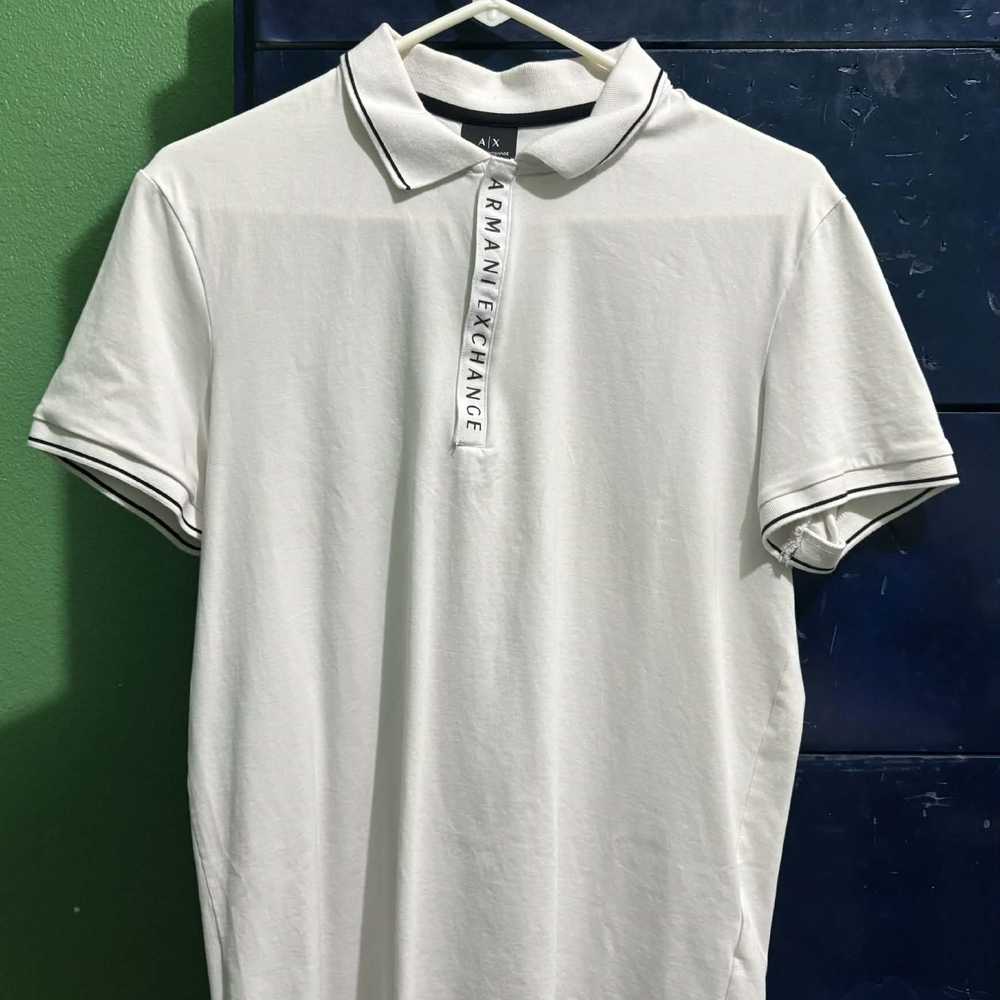 Armani Exchange White Polo Shirt with Black Accents